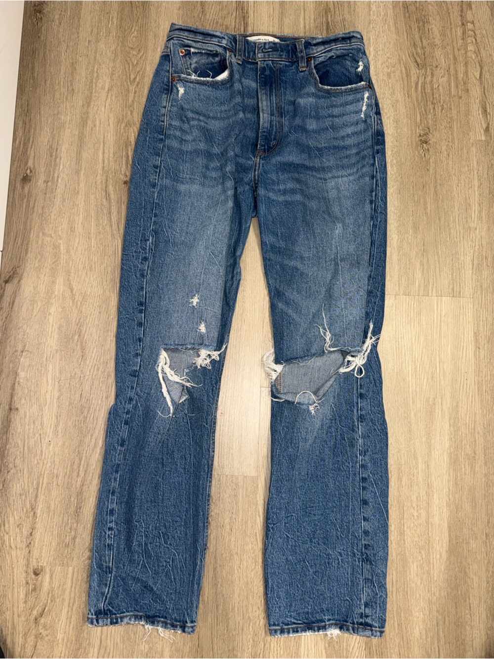 Abercrombie & Fitch Distressed Blue Straight-Leg Jeans